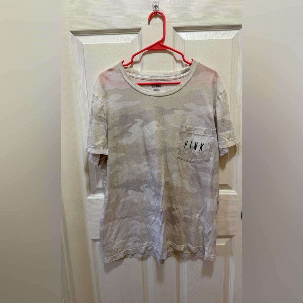 PINK Victoria's Secret Grey Camo Print Short Sleeve Campus T-Shirt